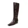 Botas Altas de Moda Estilo Británico 4.5cm Adelgazantes 2026 Otoño e Invierno Nuevas Botas de Montar Hasta la Rodilla con Punta Cuadrada y Tacón de Cuña para Mujer