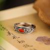 Anillo de joyería de plata S925 estilo chino retro envejecido con ágata roja del sur Anillo de encaje mate de plata tailandesa para mujer