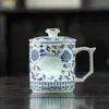 Taza de Oficina de Loto Azul y Blanco Juego de Té Cerámico Taza Separación de Agua y Té Porcelana Blanca Regalo para Empleados Evento de Reunión Anual