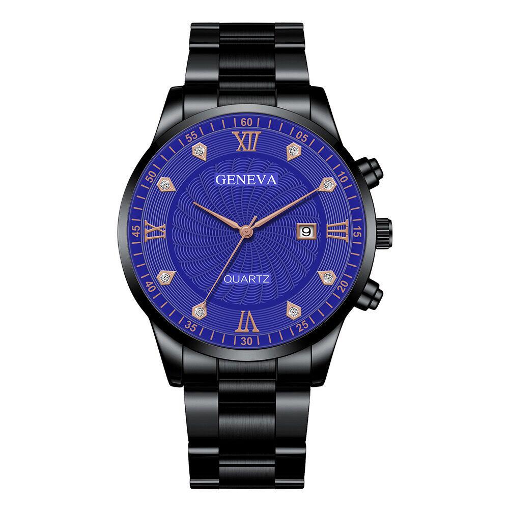 黑色钢带黑壳蓝面玫金针