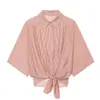 Ropa de Mujer al por Mayor Transfronteriza Verano Nueva Moda Versátil Rayas Casual Elegante Nudo Manga Larga Top