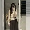 Estilo Delicado Bege Gola Redonda Manga Longa Malha Feminino 2026 Novo Outono Slim Fit Ligeiramente Maduro Nicho Design Único Top