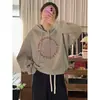 Sudadera con Capucha de Corte Holgado para Mujer, Otoño e Invierno, Tallas Grandes, Estilo Holgado de Longitud Media con Estampado de Letras, Suéter Delgado