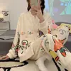 Traje de Pijama Arcoíris Invierno Engrosado Dibujos Animados Durazno Pijamas Ropa de Casa para Mujer Coral Fleece Moderno Holgado