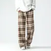 Calça de Lã Masculina de Perna Larga Estilo Solto Preguiçoso Transfronteiriça Nova Tendência de Calças Casuais Xadrez Masculinas para Primavera e Outono