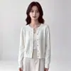 Cardigan de Lana Tejida Retro Corazón Hebilla Pequeña Dorada Japonés Coreano para Mujer Otoño Invierno Ropa Exterior Elegante Suéter Casual Albaricoque Talla Única