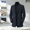 Nueva colección de primavera y otoño para hombre: abrigo de lana de doble cara, engrosado, estilo business casual, de longitud media, color liso, cruzado