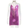 Vestido metálico AYJ de venta caliente transfronteriza para discoteca europea, escote pronunciado, espalda descubierta, tirantes de cadena, escote en V profundo, sexy y seductor