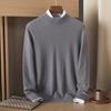 Suéter de Cashmere Masculino Gola Alta Meia Manga Cor Sólida Suéter Solto Pulôver Suéter Tricotado Outono e Inverno Suéter Base Interna Suéter de Lã