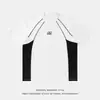 Camiseta curta de manga curta color block personalizada para homens, camiseta esportiva de algodão puro texturizado bordado para o verão