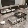 Gabinete de TV em Pedra Sinterizada Moderno Minimalista Gabinete de Chão Sala de Estar Apartamento Pequeno Gabinete de TV Extensível Luxo Leve Combinação Integrada com Mesa de Centro