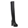 Zapatos de Mujer de Comercio Exterior Botas Europeas y Americanas para Mujer para Otoño e Invierno Botas Largas Ajustadas por Encima de la Rodilla Botas sin Pantalones Tacón Grueso Plataforma de Agua Botas de Tacón Alto Sustituto de Botas de Jinete