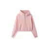 Moletom feminino curto com capuz, gola semi-alta e zíper, feito de fleece pesado de 400g, top da moda outono e inverno, pode ser estampado