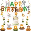 Decoración de Fondo para Fiesta de Primer Cumpleaños de Bebé Transfronteriza Animales del Bosque Topper para Pastel Banners Set Venta al por Mayor