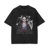 Nova Camiseta de Algodão Lavada Vintage Estilo Americano Solon Lufei Riman Estampada Lavada Velha Manga Curta