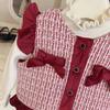 Roupa Infantil Menina Terno de Lã de Natal Inverno Estilo Western Infantil Vermelho Estilo Chanel Colete Jaqueta Shorts Conjunto de Duas Peças