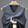 Chaleco de Lana de Color Sólido Otoño e Invierno Transfronterizo para Hombre, Suéter de Punto Básico con Cuello en V, Chaleco para Hombres de Mediana Edad y Mayores, Atuendo de Papá