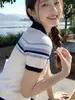 Top de punto de manga corta con cuello polo para mujer, nuevo estilo de verano, camiseta versátil con un diseño adelgazante y único