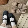 Zapatos Mary Jane Cuadrados Franceses con Lazo para Mujer, Felpa Plus, Correa Única, Suela Suave, Para Viajes, Zapatos de Piel Individuales 53-12