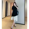 Vestido T-shirt Curto Casual Elegante Ju Slimming com Patchwork Floral, Vestido de Comprimento Médio para Mulheres, Novo Modelo 2026