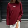 Camiseta de Manga Larga de Algodón Puro Estilo Americano para Otoño e Invierno para Mujer, Marca de Tendencia Europea y Americana, Corte Amplio, Versátil, Elegante, Estampado de Nicho, Marca Ins de Tendencia, Moderna