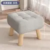 Banqueta Pequena para Uso Doméstico, Banqueta de Sofá Cor Creme, Banqueta de Mesa de Centro, Banco de Madeira Maciça, Banqueta para Trocar Sapatos na Entrada, Banqueta Baixa Simples com Almofada Macia para Sala de Estar