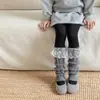 Meias femininas Shoeshangmian com camadas para outono e inverno com detalhes de renda e laço, meias longas quentes estilo coreano para meninas