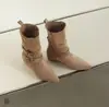 Botas de Moda Retro para Mujer, Primavera/Otoño 2026, Puntiagudas con Hebilla, de Caña Media y Tacón Grueso, Nuevo Estilo con Diseño Plegable y Forro de Gamuza