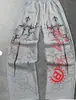 Calça casual estampada com padrão xadrez American Gothic, calça masculina de corte solto com cordão, perna larga e reta, exclusivamente para vendas transfronteiriças, tamanho 26