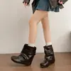 Botines cortos retro de mujer estilo 2026 con plantillas interiores para aumentar la altura, diseño plisado, hebilla de cinturón y suela gruesa estilo motociclista