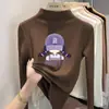 Blusa casual de manga comprida para meninas DeRong, nova coleção outono e inverno, design estiloso e versátil de gola alta para crianças mais velhas