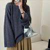 Tricô Pulôver Kaning Estilo Coreano Estilo Preguiçoso Gola Redonda Grande para Mulheres Design Solto Cor Lisa Tricô Versátil