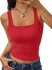 2026 Verão Novo Estilo Europeu e Americano Gola Quadrada Cor Sólida Slim Fit Regata para Mulheres, Estilo Garota Popular Top sem Mangas, Fashionável e na Moda