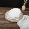 Prato Redondo de Melamina Minimalista Nórdico com Borda Cinza-Dourada, Prato Fundo para Massa e Bife, Adequado para Uso Doméstico e em Hotéis, Durável e Inquebrável