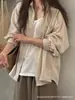 Chaqueta tipo camisa de lino estilo japonés para mujer, nuevo modelo verano 2026, estilo old money, corte holgado, adelgazante, cárdigan de color liso de algodón y lino con protección solar