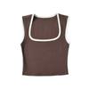 Primavera Nova Europeia e Americana Mulheres Gola Quadrada Contraste Cor Slim Vest Top C75669