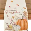 Camino de mesa de Acción de Gracias de otoño con estampado de calabaza y hoja de arce, Decoración navideña para mesa de comedor, mesa de centro y cubierta de mueble de entrada