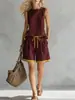 Conjunto de dos piezas de moda para mujer 2026, transfronterizo europeo y americano, superventas, con bloques de color, top sin mangas y shorts casuales holgados con cordón