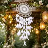 Atrapasueños de plumas blancas de ganchillo hecho a mano, colgante para boda, decoración colgante de pared para la entrada de la casa.