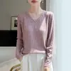 Novedad Otoño/Invierno 2026 Suéter de Punto con Cuello en V Jaspeado de Manga Larga para Mujer, Jersey Holgado de Canalé, Top Base