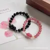 Colección de Pulseras para Pareja Qi Yi Obsidiana Plateada Natural Cabeza de Gato Sin Rostro Pulsera de Ojo de Gato Blanco Joyería para Mejor Amigo Nuevo Estilo Chino