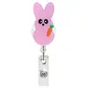 Nuevo Conejito de Pascua Combinación Retráctil Hebilla de Tirón Fácil Giratorio Fácil de Tirar Estudiante Oficina Identificación Hebilla Clip para Insignia