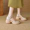 Sandálias de dedo do pé cobertas de sola grossa fivela de muffin de couro genuíno feminino sapatos romanos 2024 novo verão salto alto oco sapatos Mary Jane