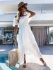 Falda Larga de Encaje Bohemio Europeo y Americano Blanca Falda de Playa Nuevo Top Tubo Un Hombro Vestido Sexy para Mujeres