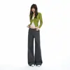 Calça Casual Retrô Americana com Cordão, Cintura Média-Baixa, Corte Reto Levemente Solto, Outono/Inverno 2026, Transfronteiriça, para Mulheres