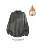 Sudadera Retro Americana de Felpa Chenilla Forrada para Hombre Otoño e Invierno Corte Limpio Camisa Base de Sarga Camisa Henley Pequeña Fragante