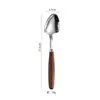 Mango de Madera de Haya Espátula Cuchara de Acero Inoxidable para Uso Doméstico, Cuchara para Sandía, Cuchara y Tenedor de Postre Estilo Japonés, Cuchara Plana de Madera Maciza, Espátula Cuchara Creativa Puntiaguda