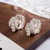 Novos Brincos Studs de Renda Elegantes Franceses com Pedrarias e Pérolas Acessórios de Brinco Femininos de Luxo Leve de Alta Qualidade Exquisitos