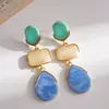 Pendientes Colgantes de Borla con Flor de Resina Ovalada Transfronterizos Europeos y Americanos, Pendientes de Lujo Ligero de Gama Alta, Pendientes Estilo Resort Costero