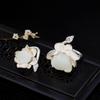 Anillo de plata de ley estilo antiguo Ailian para mujer Jade Blanco Flor de Loto Dorada anillo budista antiguo de vestimenta antigua anillo abierto